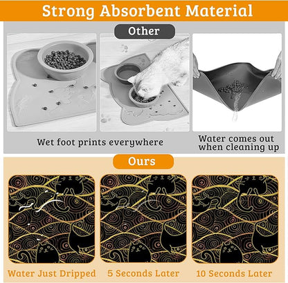 Japanese Cats Feeding Mat,Absorbent Quick-Dry Cat Dog Food and Water Bowl Mats,Non-Slip Rubber Backing Mat,Cat Dog Accessories Supplies 12" x 20"