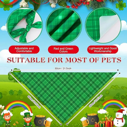 Abbylike 50 Pcs St. Patrick's Day Dog Bandanas Bulk Green Plaid Bandanas for Dogs Triangle Kerchief Bib Scarf for Pet Irish Holiday Costume Photo Props Accessories (31.5 x 21.7 x 21.7)