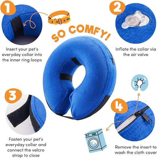 BENCMATE Inflatable Dog Cone Collar Alternative, Soft Dog Cone for Small Medium Large Dogs and Cats, Neck Recovery ECollar Donut Collar After Surgery (Large+, Pink)