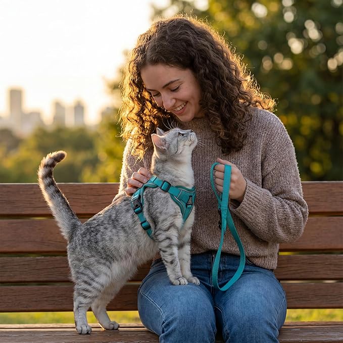 Cat Harness and Leash Set Escape Proof Tactical Small Kitten Harness Emotional Support Cat Vest, Turquoise, S