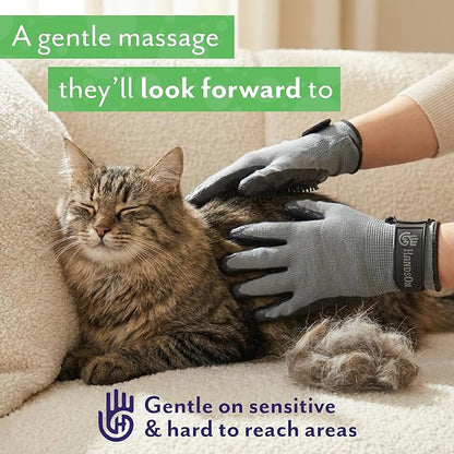 H HandsOn Pet Grooming Gloves - Patented #1 Ranked, Award Winning Shedding, Bathing, & Hair Remover Gloves - Gentle Brush for Cats, Dogs, and Horses (Black, Junior)