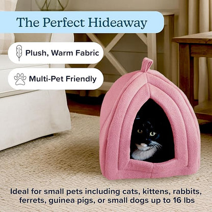 Cat House Indoor Cat Bed with Removable Foam Cushion, Plush Cat Tent Bed for Small Pets, Comfortable Cozy Hideaway for Cats, Kittens, Rabbits, Guinea Pigs, Ferrets, Hedgehogs, by PETMAKER