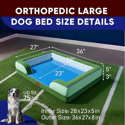 Comfort Expression Orthopedic Dog Bed for Large Dogs 36x27 Inch, Waterproof Egg Crate Foam Large Pet Bed with Removable Bolsters, Dog Couch with Washable Cover & Non-Slip Bottom, Boston