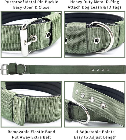 Heavy Duty Tactical Dog Collar - 1.5" Width Military Durable Thick Nylon with Adjustable Metal D Ring & Buckle Working Training K9 Collar for Medium Large Dogs (L(20"-23"), Army Green)