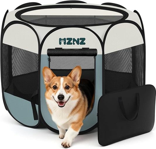 Dog Playpen, Portable Puppy Pet Crate Indoors for Small/Medium Dogs Cats Rabbits, Foldable Dog Cage Enclosure for Outdoor, Pop Up Dogs Tent Kennel with Carrying Case, Grey