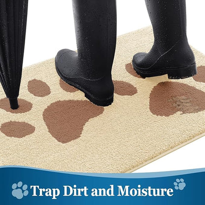 Buganda Dog Door Mat for Muddy Paws, Absorbent Dirt Trapper Washable Indoor Doormats, Non Slip Low-Profile Mud Mat for Dogs, Front Entrance Doormat for Inside Floor (30x20 Inches, Light Beige)