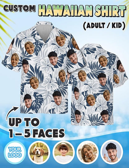 Custom Hawaiian Shirt with Face Photo Picture for Men Women Kids Youth Adult, Tropical Personalized Hawaiian Shirts Gift