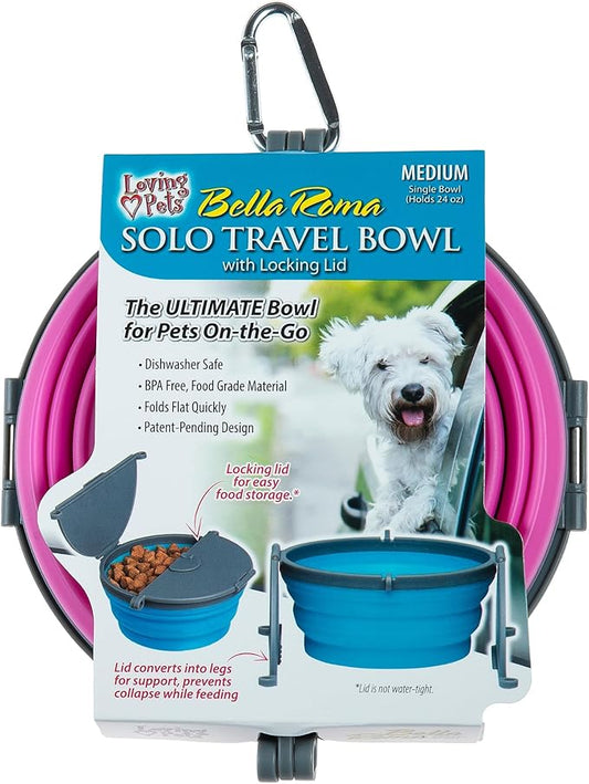 Loving Pets Bella Roma Collapsible Dog Bowls - Silicone Dog Bowls, Foldable Bowl, Puppy Essentials & Hiking Pet Supplies Great for Home & Travel (Pink, Medium)
