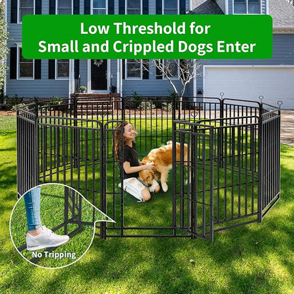 Heavy Duty Dog Playpen: 16 Steel Panels 47" Height, Square Steel Pipe with Reinforced Crossbars, 36FT 103 Sq.ft Portable Fence for Yard RV Camping, Snowy Black