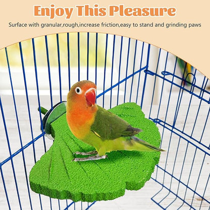 3 Pcs Parrot Perch Resin Bird Beak Grinding Stone Leaf Shape Perch Stand Foot Clawing Trimmer Bird Cage Accessories for Cockatiels Conures Budgies Lovebirds (Green)