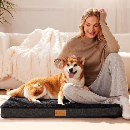Patas Lague Orthopedic XL Dog Bed Large Sized Dog 42''X28'', Soft Waterproof Egg Crate Foam Large Pet Crate Beds Mat with Removable Washable Cover and Non-Slip Bottom, Black