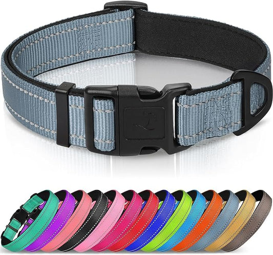 Joytale Reflective Dog Collar, Soft Neoprene Padded, Metal D-Ring, Nylon Pet Collar Adjustable for Small Dogs, Gray, S