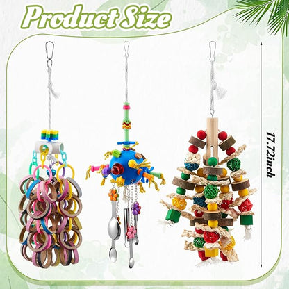 3 Pcs Extra Large Bird Parrot Toy Multicolored Natural Wooden Parrot Cage Chewing Toys for Large Medium Macaws Cockatoos African Grey Birds (Ring and Ball)