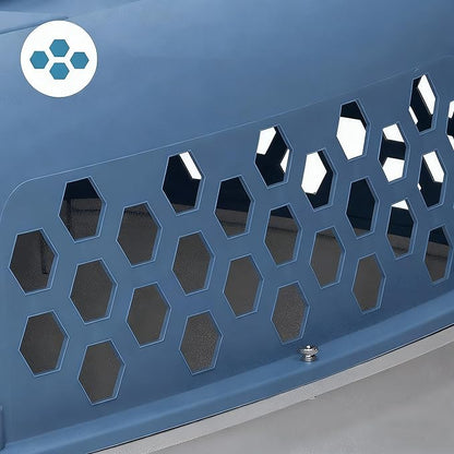 24" Pet Kennel Carrier for Small Dogs & Cats - Portable & Travel-Ready Two-Door (Top/Front Loading), Durable Blue Plastic