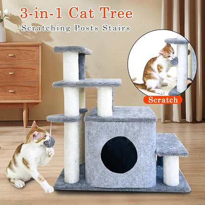 25.6in Cat Tree Tower, Cat Condo with Sisal-Covered Scratching Posts, Cat House Activity Center Furniture for Kittens, Cats and Pets - Dark Gray ﻿