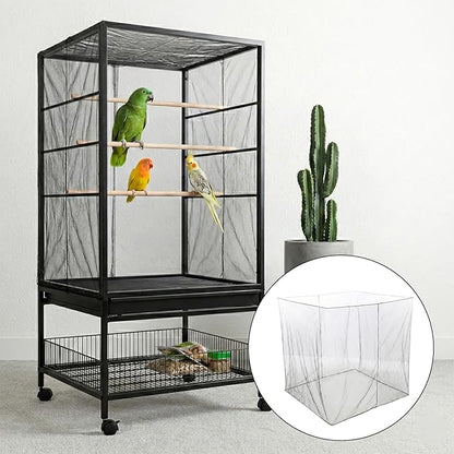 Large Bird Cage Seed Cather, Black Bird Cage Cover Universal Nylon Birdcage Net Elastic Band Skirt Seed Guard for Parrot Parakeet Macaw(118 * 31.5in/300 * 80cm)