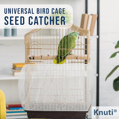 Universal Bird Cage Seed Catcher Universal Mesh Skirt Cover Stretchy Small Animal Cages Cover Pet Removable Durable Protector (White, Medium)