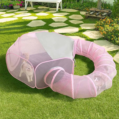 Outdoor Cat Enclosure, Portable Catio Playground for Cat, Outside Pet Enclosure with Mesh Tent, Circle Cat Playpen Tunnel for Indoor Cats & Small Animal, with Storage Bag