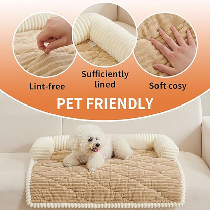 HAOMAIJIA Dog Couch Bed for Large Dogs, Non Slip Pet Couch Covers for Sofa Thick Soft Washable Dog Couch Cover Protector All Seasons Universal Dogs and Cats Bed Mat (Khaki, Large)