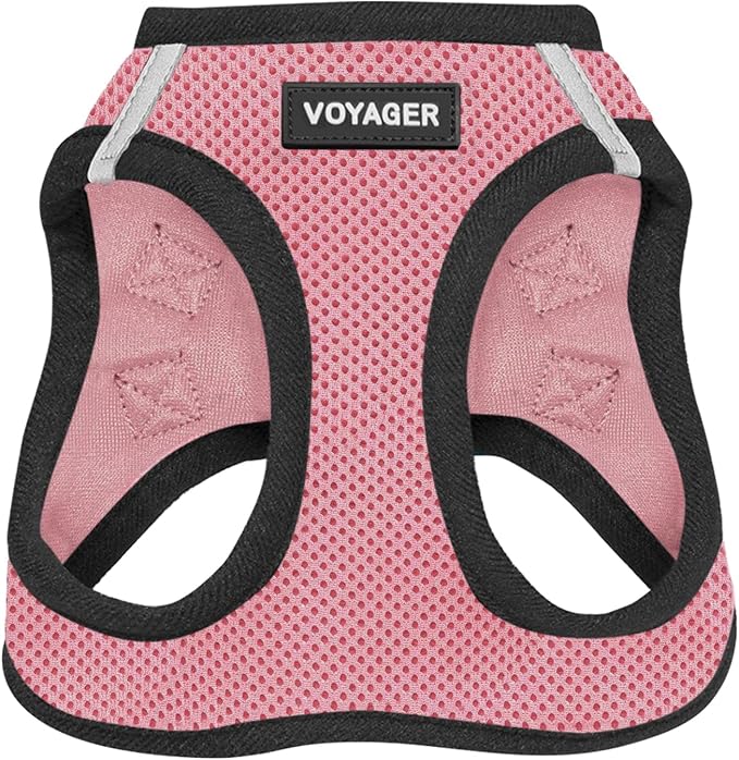 Best Pet Supplies - All Weather Mesh / Plush, Reflective, No Pull Harness for Small, Medium Dogs, Cats - Secure with Hook & Loop Fastener, Buckle, Double D-Rings - Pink/Black Trim, L