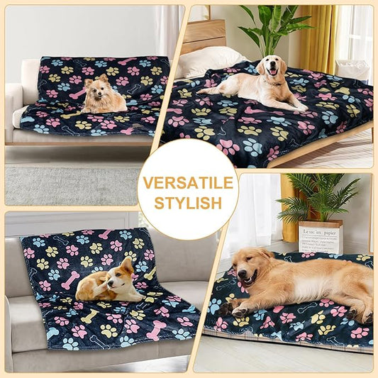 Dog Blankets for Large Dogs, 80"x60" Blanket Washable, Fuzzy Soft Pet Mat Throw Cover for Kennel Crate Bed, Cute Paw Pattern, Cat Blanket, Gifts Medium Small Pet Essentials, Navy Blue