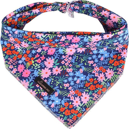 ARING PET Floral Dog Bandanas, Blue Pink Orange Flowers Pet Bandana Scarf Triangle Bibs for Puppy Small Medium Large Boy Girl Dogs Cats-S