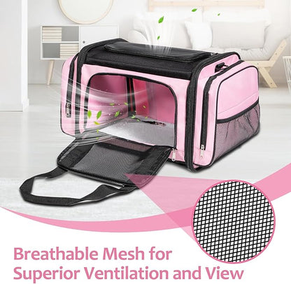 Large Cat Carrier, Pet Carrier, Dog Carrier for Small Dogs, Cat Carrier Soft, Collapsible Large Pet Carrier for Traveling Indoor and Outdoor Uses - Pink 20"x13"x13"