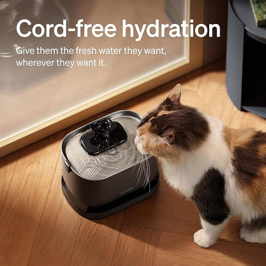 PETLIBRO Cat Water Fountain, Cordless Pet Water Fountain Battery Operated, 2.5L/84oz Dockstream Water Fountains for Cats Indoor, Cat Fountain with Stainless Steel Tray, Easy to Clean BPA-Free