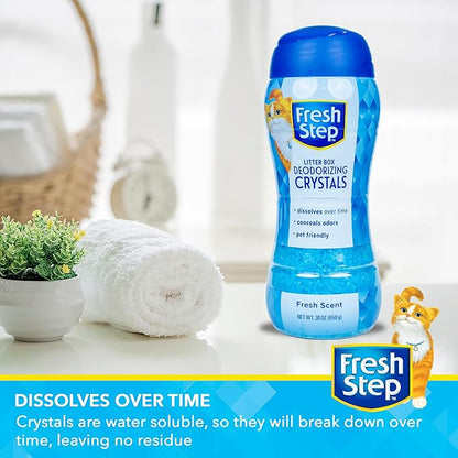 Fresh Step Cat Litter Crystals Deodorizer, Non Toxic Odor Neutralizing Crystals for Litter Boxes that Help Control Smells and Keep Home Areas Fresh, Fresh Scent, 30 Ounce
