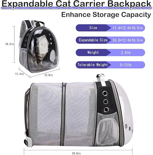 Expandable Cat Backpack Carrier Bubble for Large Cats 20 lbs, Airline Approved Pet Carrier Backpack for Small Dogs Kitten