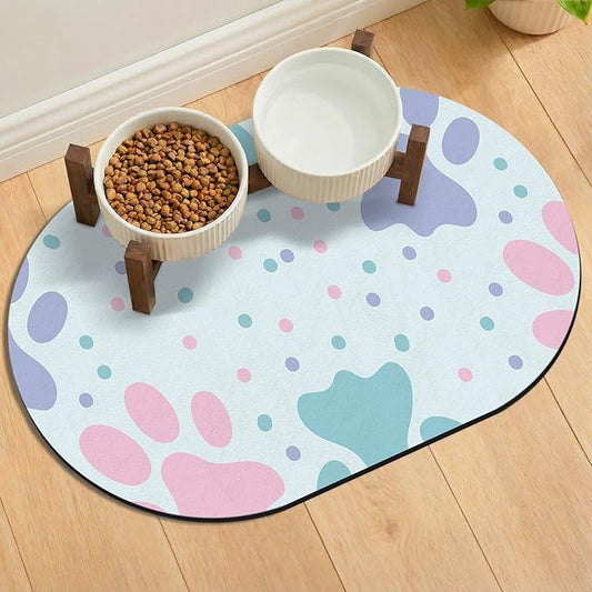 Dog Feeding Mat 24''x16'', Absorbent Pet Food Mat, No Stains Quick Dry Pet Water Mat Protect Floor, Cat Dog Water Bowl Mat for Messy Drinkers, Non-Slip Rubber Base Pet Placemats for Food and Water