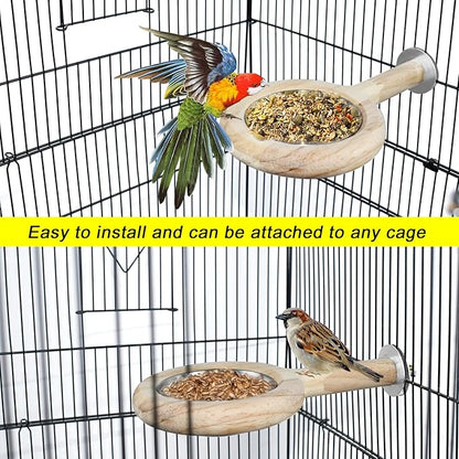 ASOCEA 2 Pack Bird Perch Feeding Cup, Bowls for Cage Wooden Perch Stand Hanging Bowls for Bird Cage Accessory Parrot Wood Perch Stand Toy for Parakeet Lovebird Cockatiel Budgie
