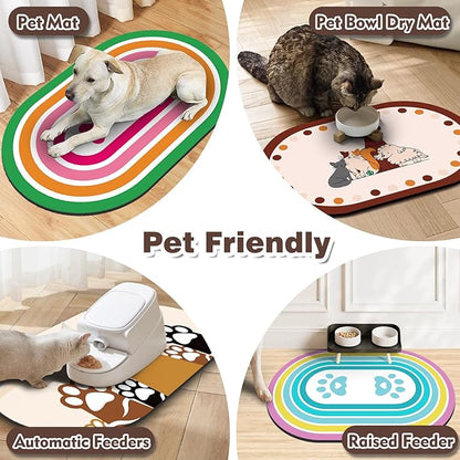 Pet Feeding Mat – 20''x12'' Absorbent Dog Food Mat, Pet Water Mats Protect Floor, No Stains Quick Dry Water Bowl Mats, Non-Slip Rubber Base Pet Placemats for Food and Water, Brown