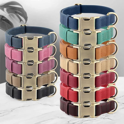 Plutus Pet Genuine Leather Dog Collar – Adjustable Pet Collar with Quick Release Metal Buckle, Soft Real Leather for Small Medium Large Dogs, Heavy Duty & Skin-Friendly (Copper Brown, S)