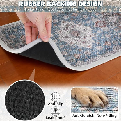 PUPTECK Dog Food Mat, Absorbent Pet Feeding Bowl Mat, Non-Slip Dog Mat for Food and Water, Quick Dry No Stains Cat Placemats Pet Supplies for Messy Drinkers, Blue 12"x20"