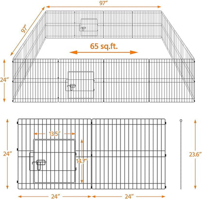 Yaheetech 24 inch Black Metal Pet Playpen 16 Panel Foldable Playpen for Puppy - Outdoor & Indoor with Door - Metal Dog Exercise Pen Barrier Kennel Portable Puppy Fence