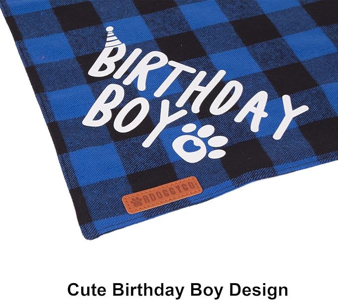 ADOGGYGO Dog Birthday Party Supplies, Multi Size Offered, Blue Birthday Boy Dog Bandana, Pet Party Hat with Numbers Bow for Medium Large Pets (Large)