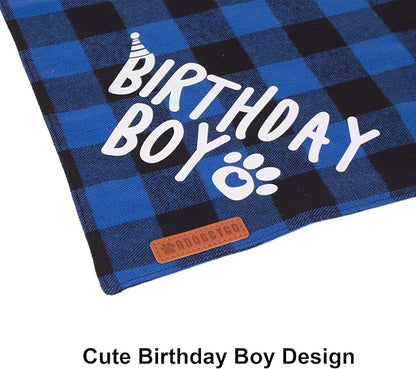 ADOGGYGO Dog Birthday Party Supplies, Multi Size Offered, Blue Dog Birthday Hat Bandana Numbers Bow Set for Large X-Large Dogs Pets (X-Large)