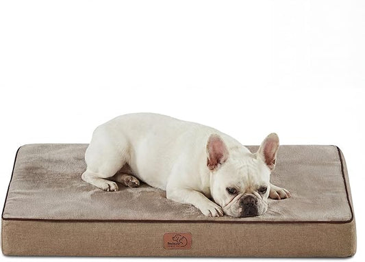 Bedsure Memory Foam Dog Bed Medium Size Dogs- Orthopedic Pet Beds for Crate with Removable Washable Cover and Nonskid Bottom - Plush Flannel Fleece Top Pet Mat, Khaki