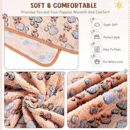 Tegeme 8 Pcs Fleece Dog Blankets for Small Dogs Cat Soft Coral Velvet Warm Sleep Mat Fluffy Dog Paw Print Blanket for Kitten Doggy Small Animal(30 x 41 Inch,Mixed Color)