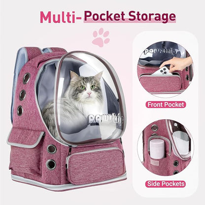 Pawstrip Cat Backpack Carrier with Large Space Bubble Window, Airline Approved Breathable Pet Carrier for Small Dogs Cats up to 15lbs, Foldable for Travel Hiking & Outdoor Use