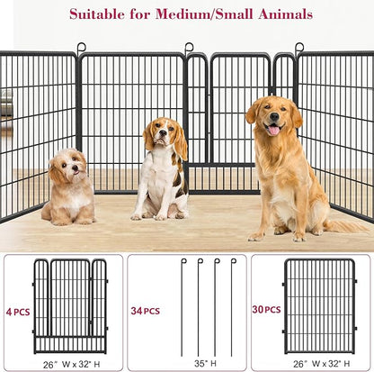 Dog Playpen Dog Fence Outdoor for Yard, 32inch 34 Panels Dog Pens Outside Anti-Rust Pet Playpen Exercise Pen with Lock for Large Medium Small Dogs, Portable Pet Fence for Yard RV Camping