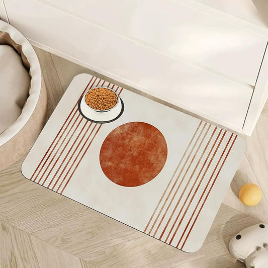 Sun Boho Dog Food Mat for Floors,Absorbent Quick-Dry Pet Feeding Mat, Cat Dog Bowl Mats for Food and Water, Non-Slip Pet Accessories Supplies 16"x24"