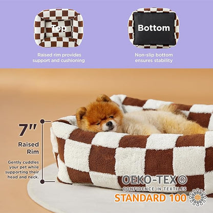 LE SURE Cute Dog Bed for Small Dogs - Washable Puppy Beds,Cozy Rectangle Orthopedic Pet Sofa with Jacquard Shaggy Plush & Anti Slip Bottom,25x21x7inches