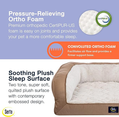 Serta Orthopedic Quilted Couch Dog Bed for Pets – Desert Sand (X-Large)