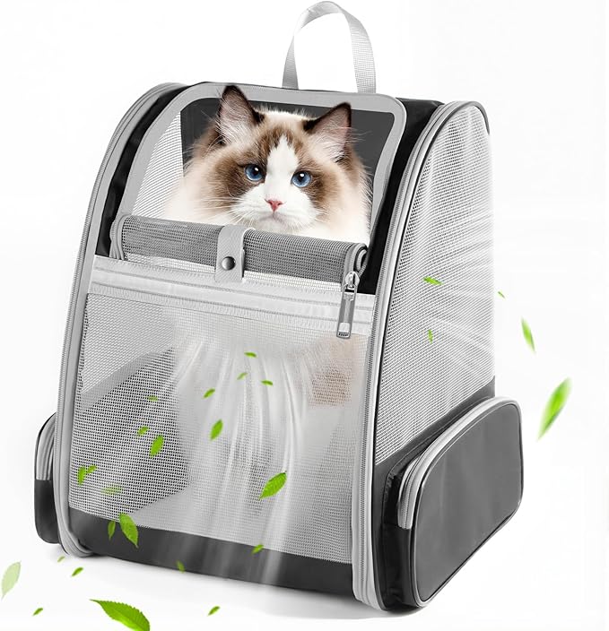 Cat Backpack Carrier, Pet Backpack Carrier Cats and Small Dogs, Collapsible Fully Ventilation Cat Backpack for Outdoors Hiking Camping Travel(up to 16.5lbs)