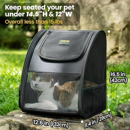 Cat Backpack Carrier for Small Dogs and Cats Fit Up to 15 Lbs,Small Dog Backpack, Foldable with 3-Side Mesh Windows, Pet Carrier for Travel & Hiking Friendly，Black