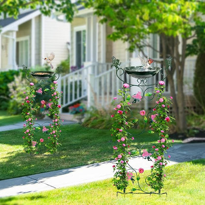 HONGLAND 36.5" Metal Bird Bath with Trellis, Outdoor Garden Birdbath with Detachable Bowl & Climbing Plant Support, Decorative Bird Feeder Station with Fairy for Yard, Patio, Fence