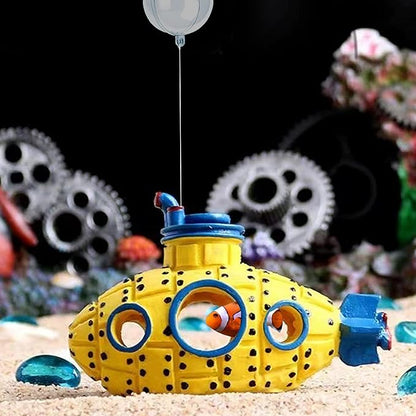 Floating Fish Tank Decoration, LittleCute Retro Submarine AquariumDecoration with Two Float Balls,Resinous Fish Tank Accessorie