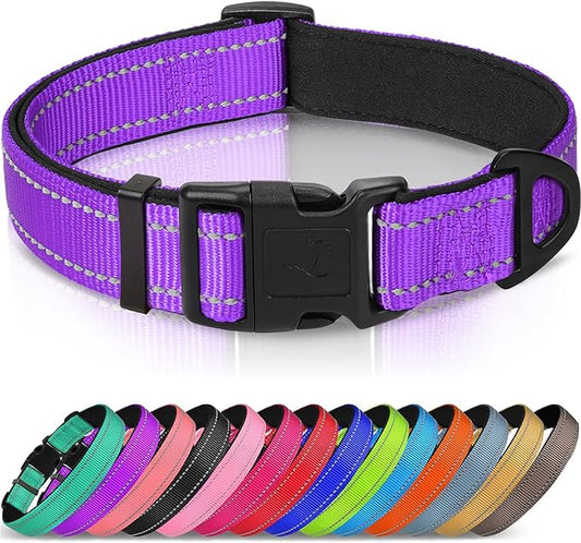 Joytale Reflective Dog Collar,Soft Neoprene Padded Breathable Nylon Pet Collar Adjustable for Small Dogs,Purple,S